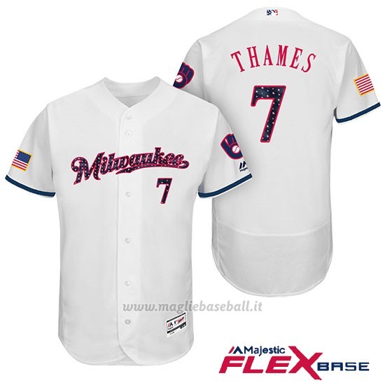 Maglia Baseball Uomo Milwaukee Brewers 2017 Estrellas y Rayas Eric Thames Bianco Flex Base